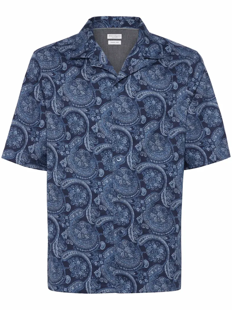 Brunello Cucinelli paisley-print cotton shirt - Blue