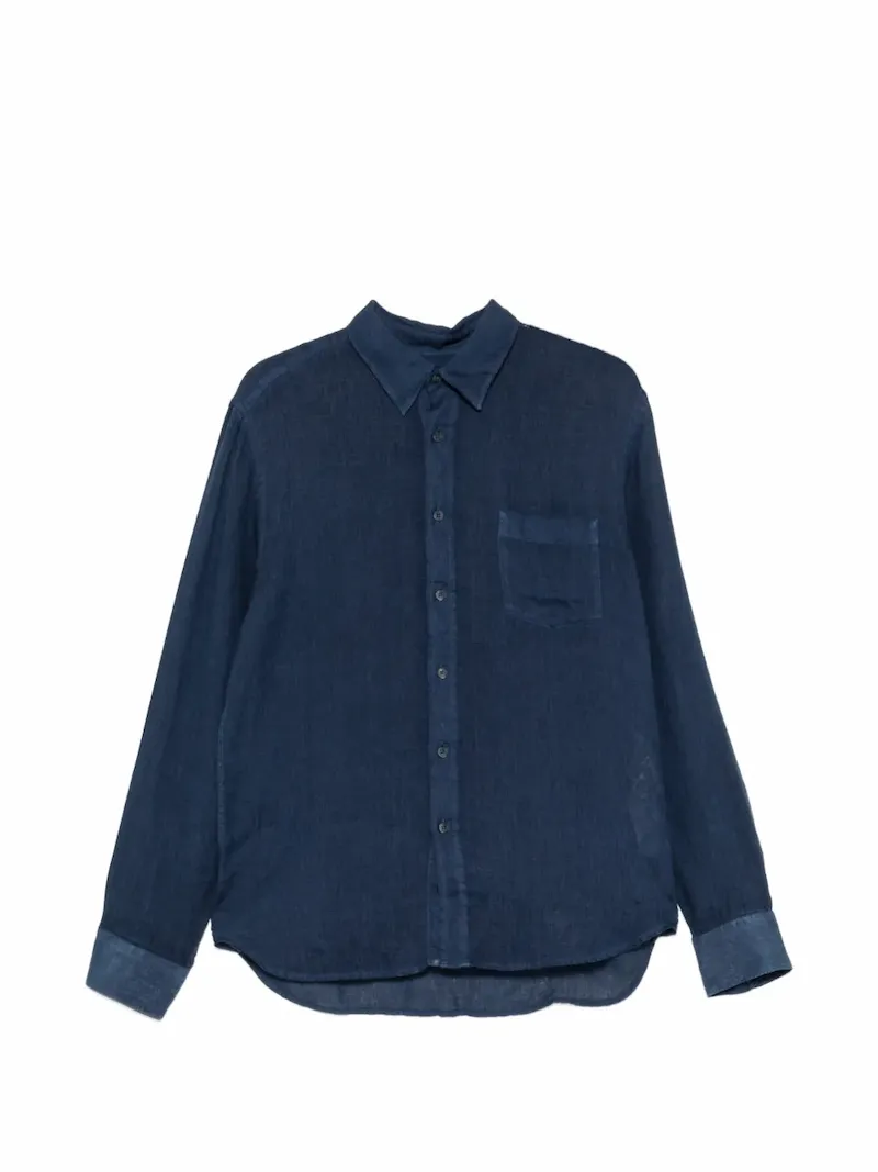 120% Lino chest-pocket long-sleeve shirt - Blue
