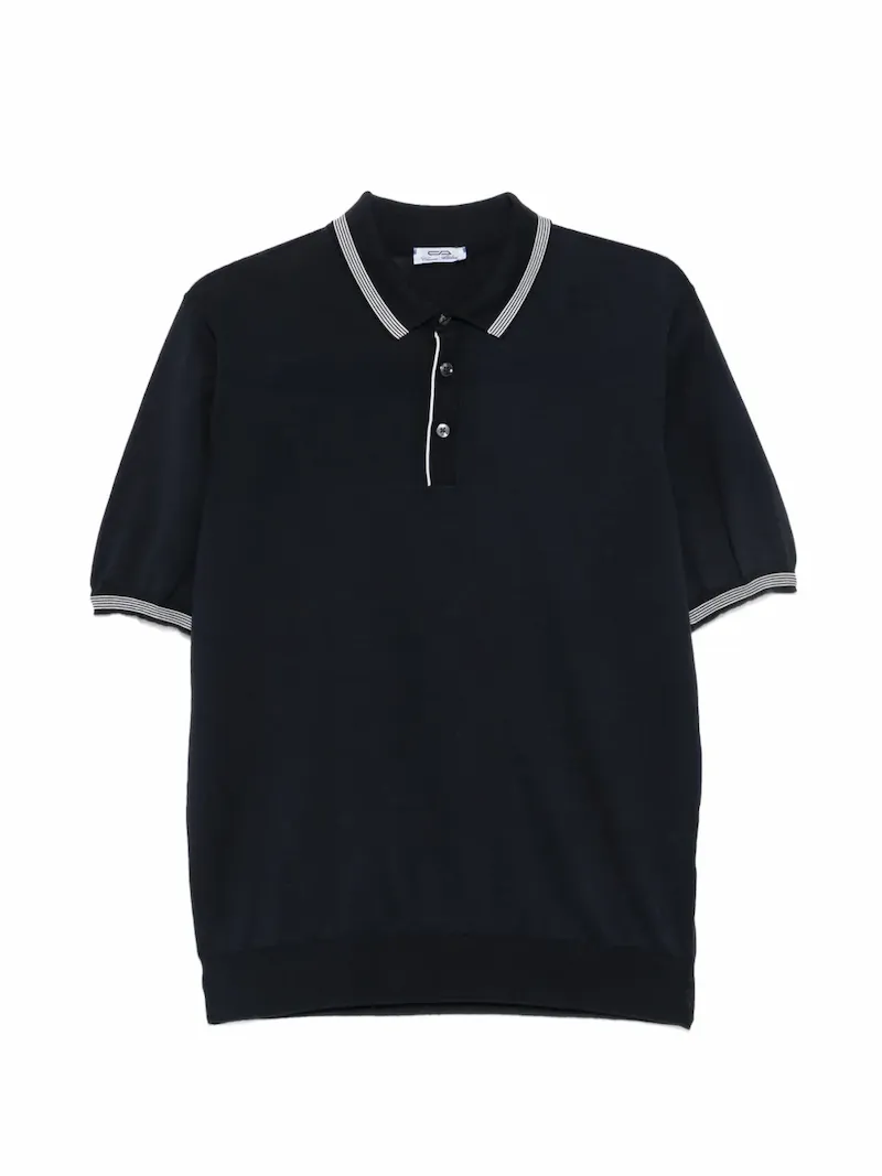 Cesare Attolini stripe-trim short-sleeve polo shirt - Blue