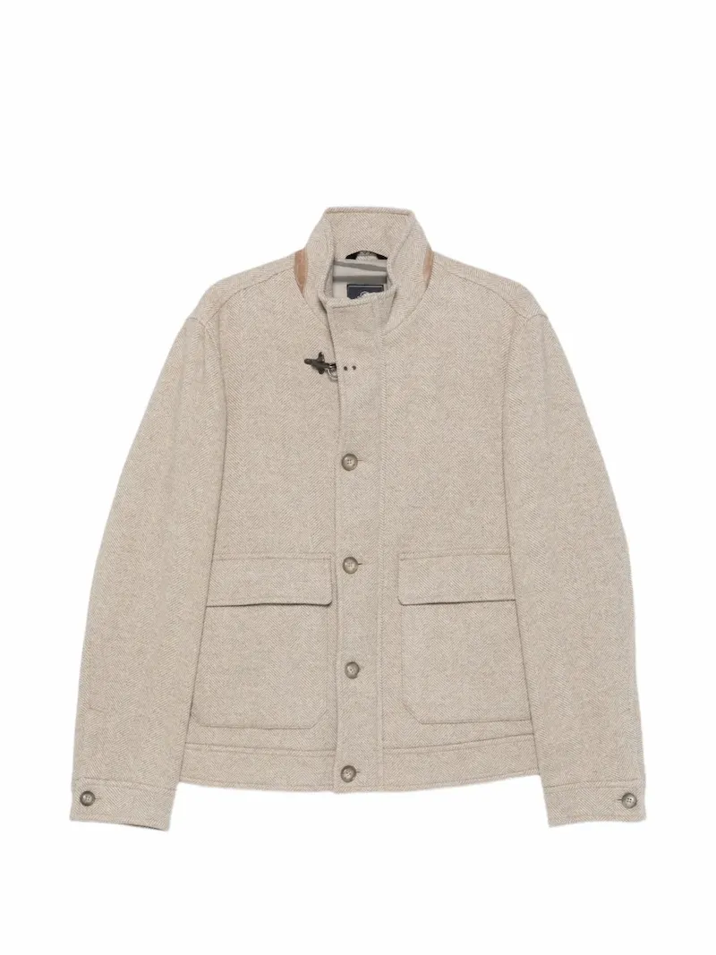 Fay herringbone-pattern hook-fastening coat - Neutrals