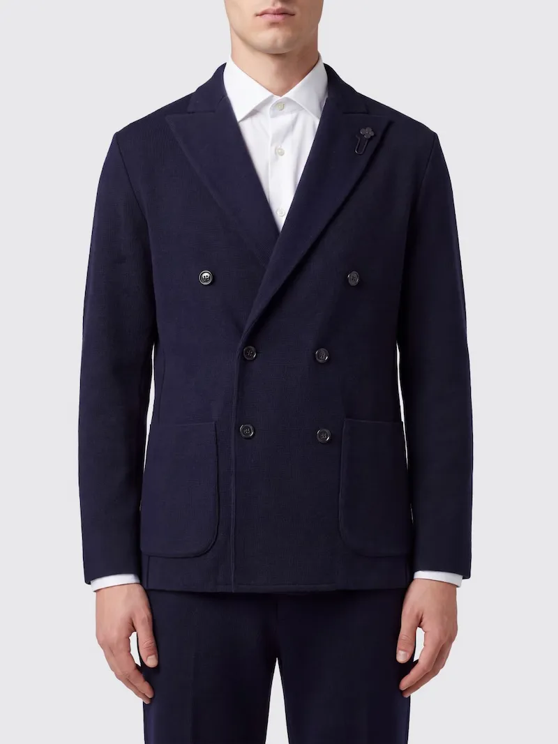 LARDINI Double-Breasted Virgin Wool Blazer with Peak Lapels