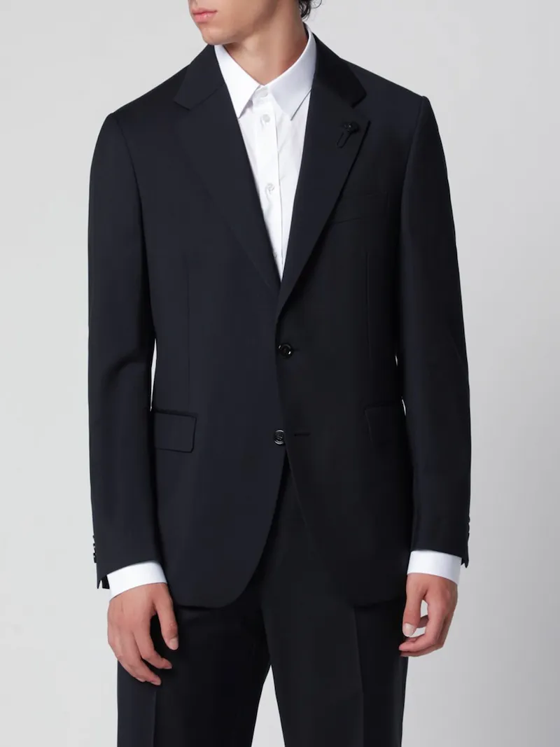 LARDINI Double-Breasted Blazer in Pure Virgin Wool with Lapel Collar