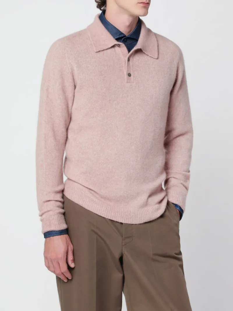 ROBERTO COLLINA Long-Sleeved Cashmere and Silk Knit Polo Shirt