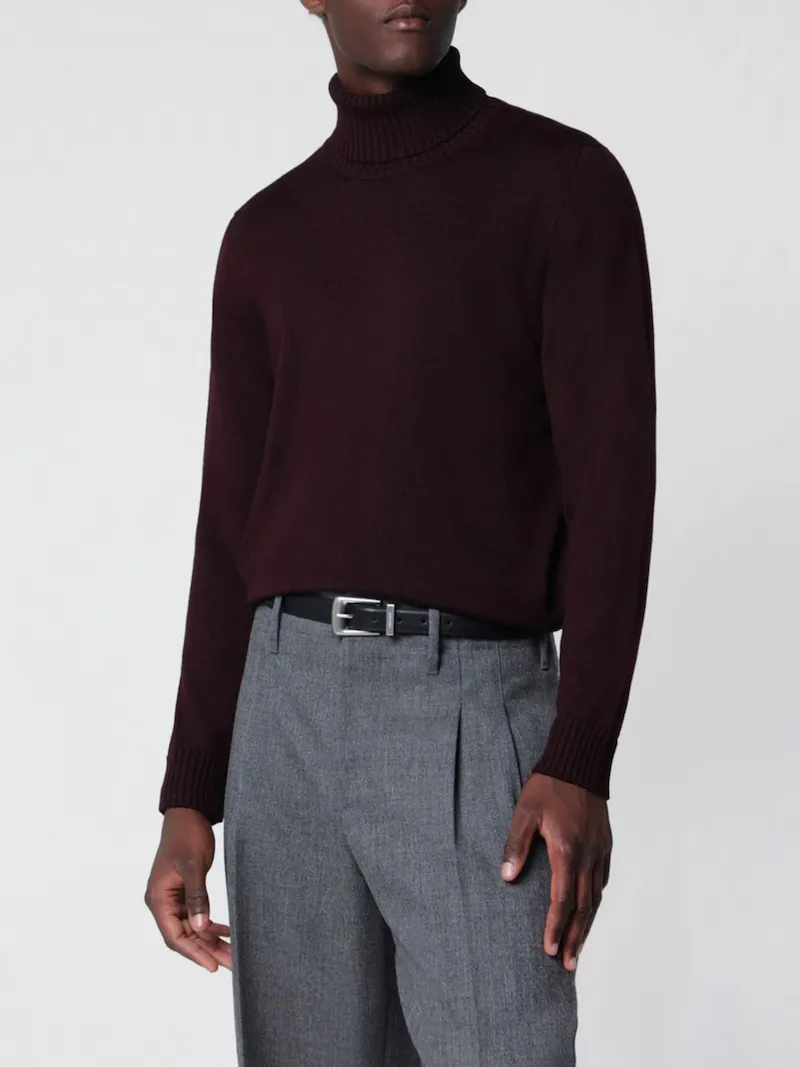 DRUMOHR Pure Wool Long-Sleeved Turtleneck Jumper with Ribbed Trims