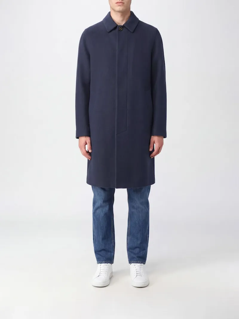 ASPESI Single-Breasted Knee-Length Pure Wool Coat with Concealed Fastening