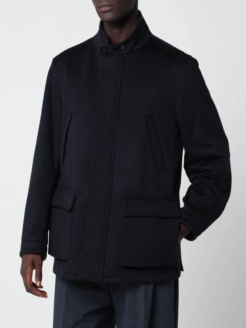 LARDINI Single-Breasted Short Jacket in Pure Cashmere with High Neck and Hidden Closure