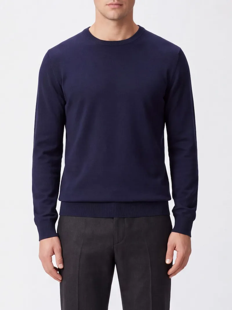 ZEGNA Pure Cashmere Crew-Neck Jumper with Long Sleeves and Ribbed Trims