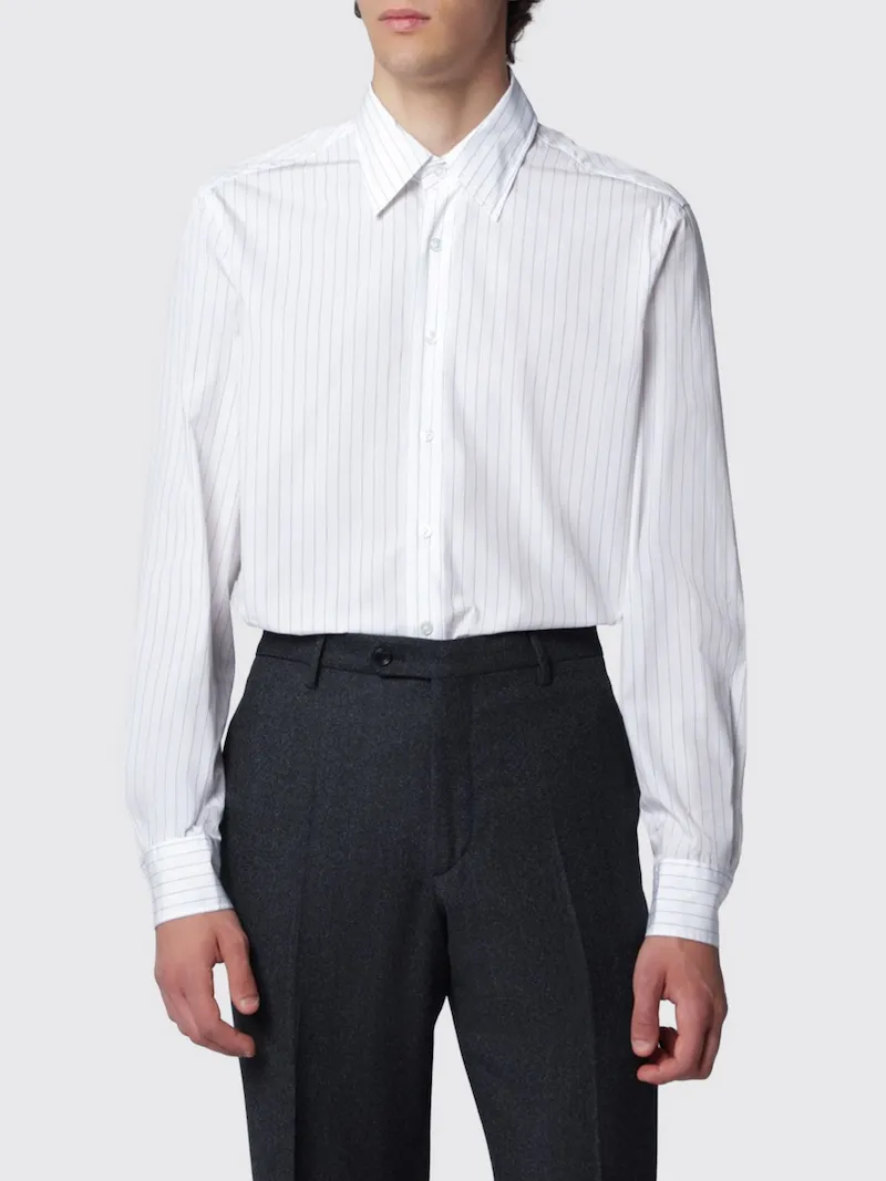 LARDINI Striped Cotton Poplin Shirt with French Collar