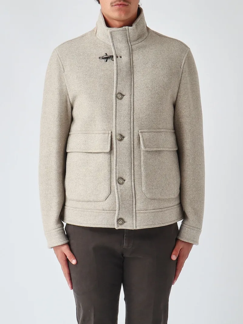 FAY Short Wool Coat with High Neck and Iconic Toggles