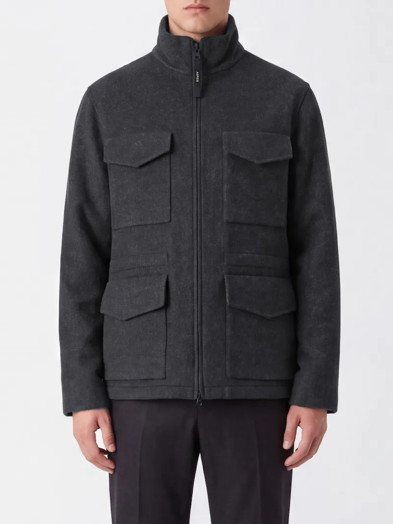 ASPESI Single-Breasted Pure Wool Coat with High Collar and Patch Pockets
