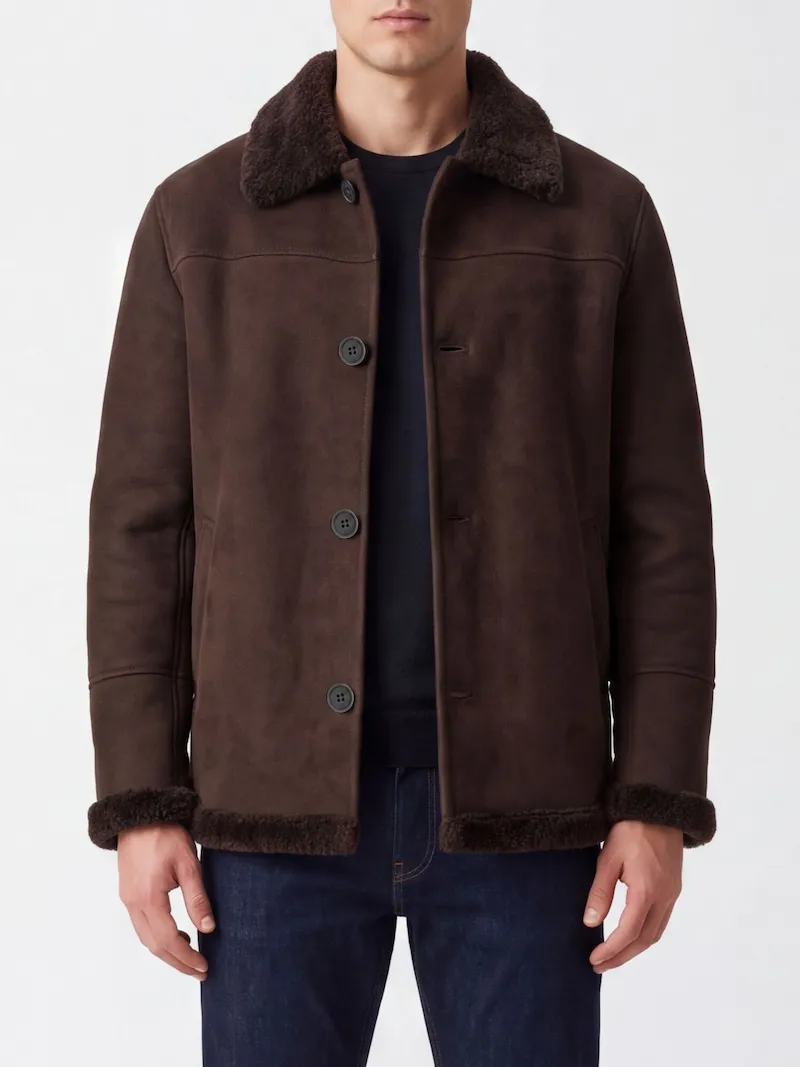 HERNO Single-Breasted Short Coat in Suede Leather with Classic Collar