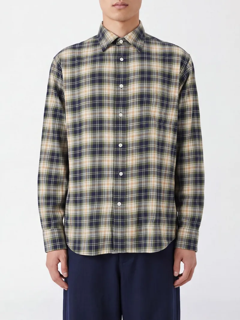 ASPESI Checkered Relaxed Fit Cotton Shirt with French Collar