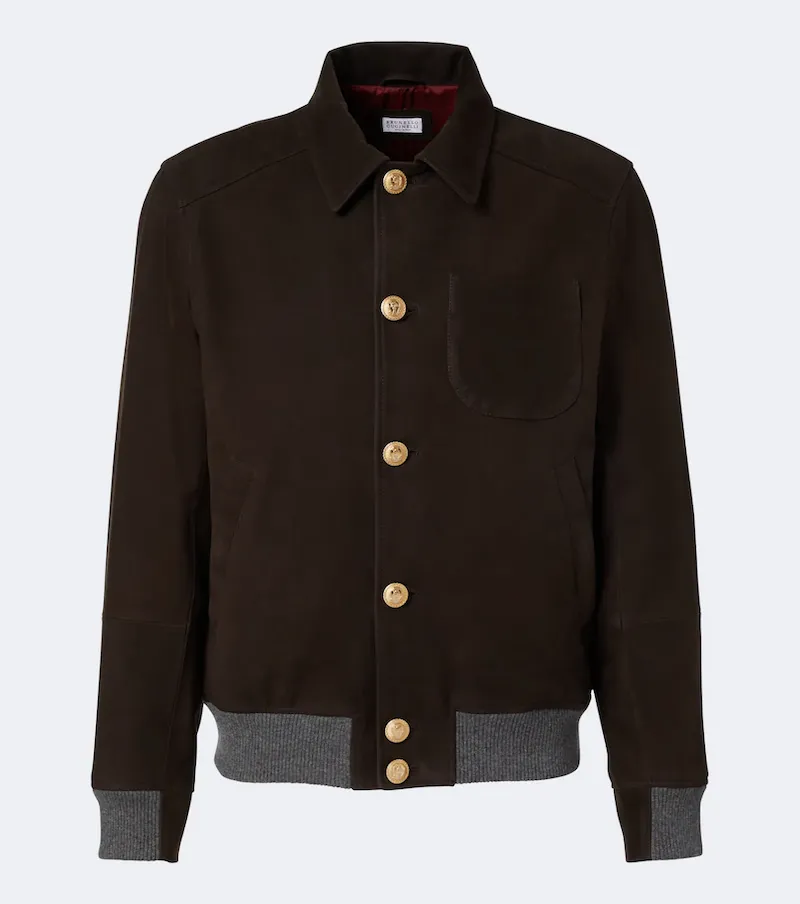 Brunello Cucinelli Cashmere-trimmed leather blouson jacket