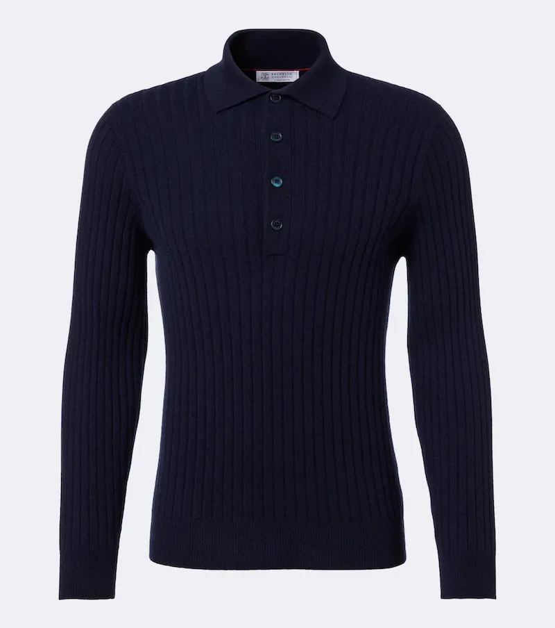 Brunello Cucinelli Ribbed-knit cashmere polo sweater