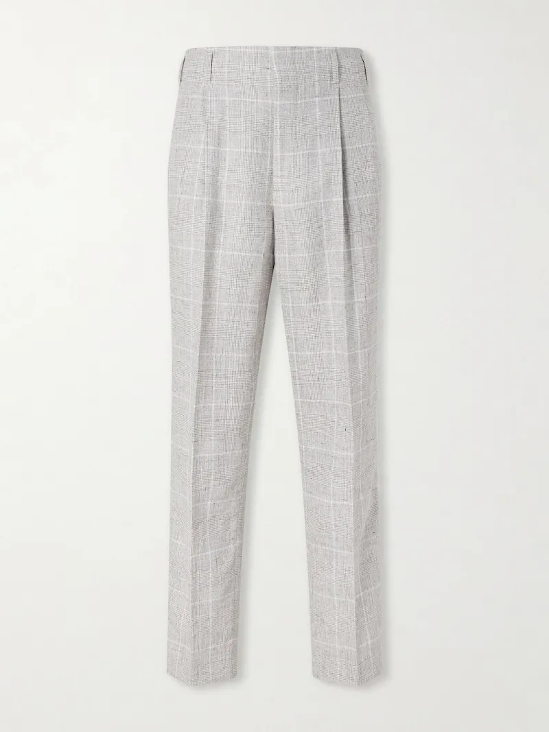 Brunello Cucinelli - Pleated Checked Wool-Blend Suit Trousers - Men - Gray