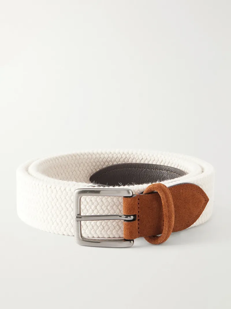 Anderson's - 3.5 cm Leather-Trimmed Woven Belt - Men - Neutrals