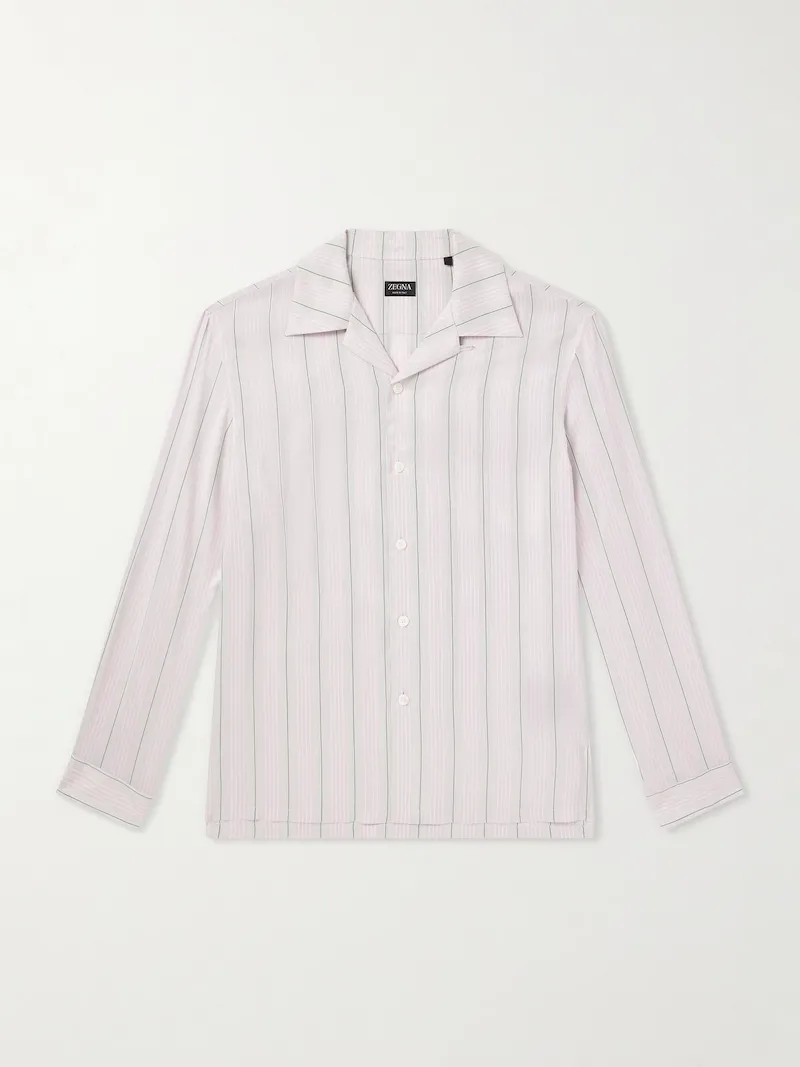 Zegna - Striped Camp-Collar Silk Shirt - Men - Pink