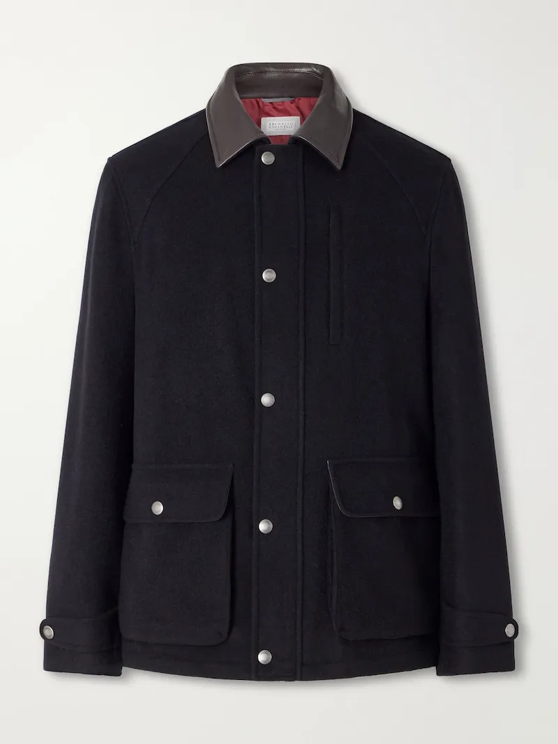Brunello Cucinelli - Leather-Trimmed Cashmere-Felt Jacket - Men - Black