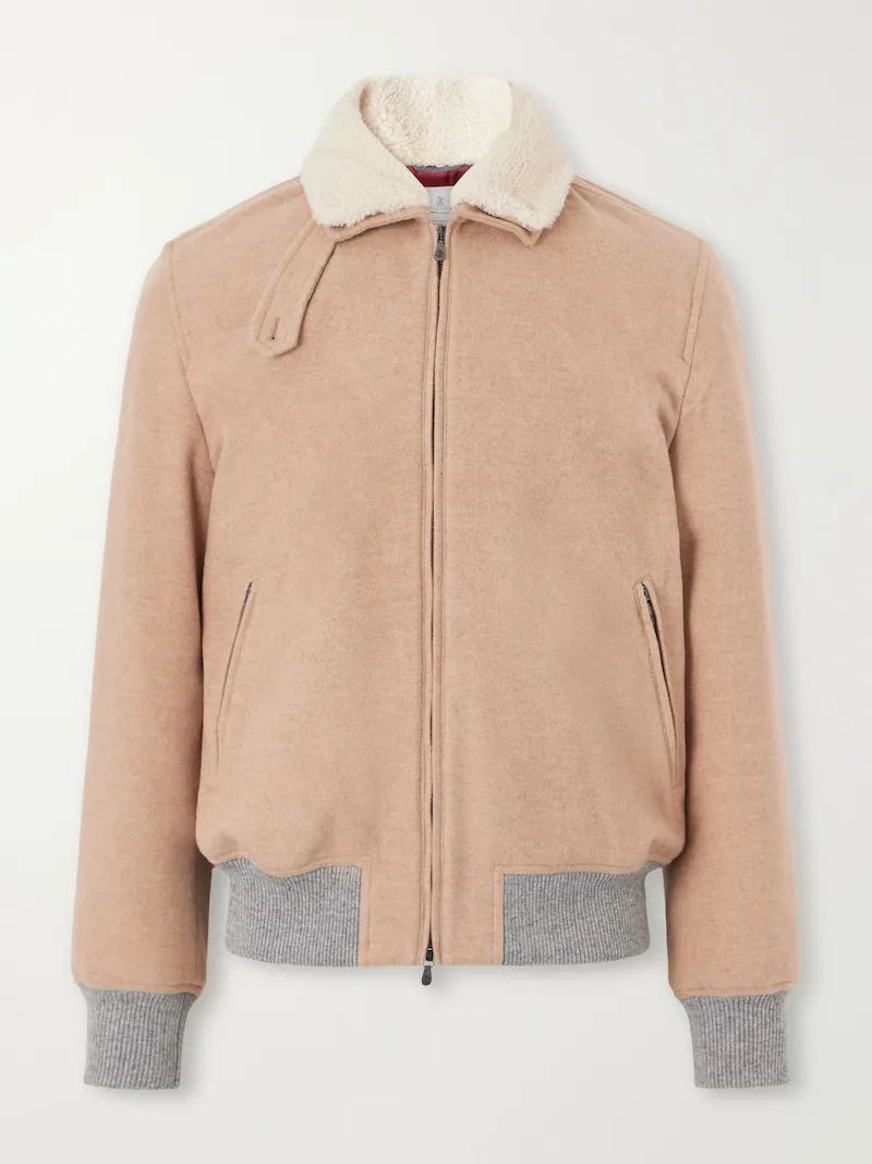 Brunello Cucinelli - Shearling-Trimmed Cashmere Bomber Jacket - Men - Neutrals