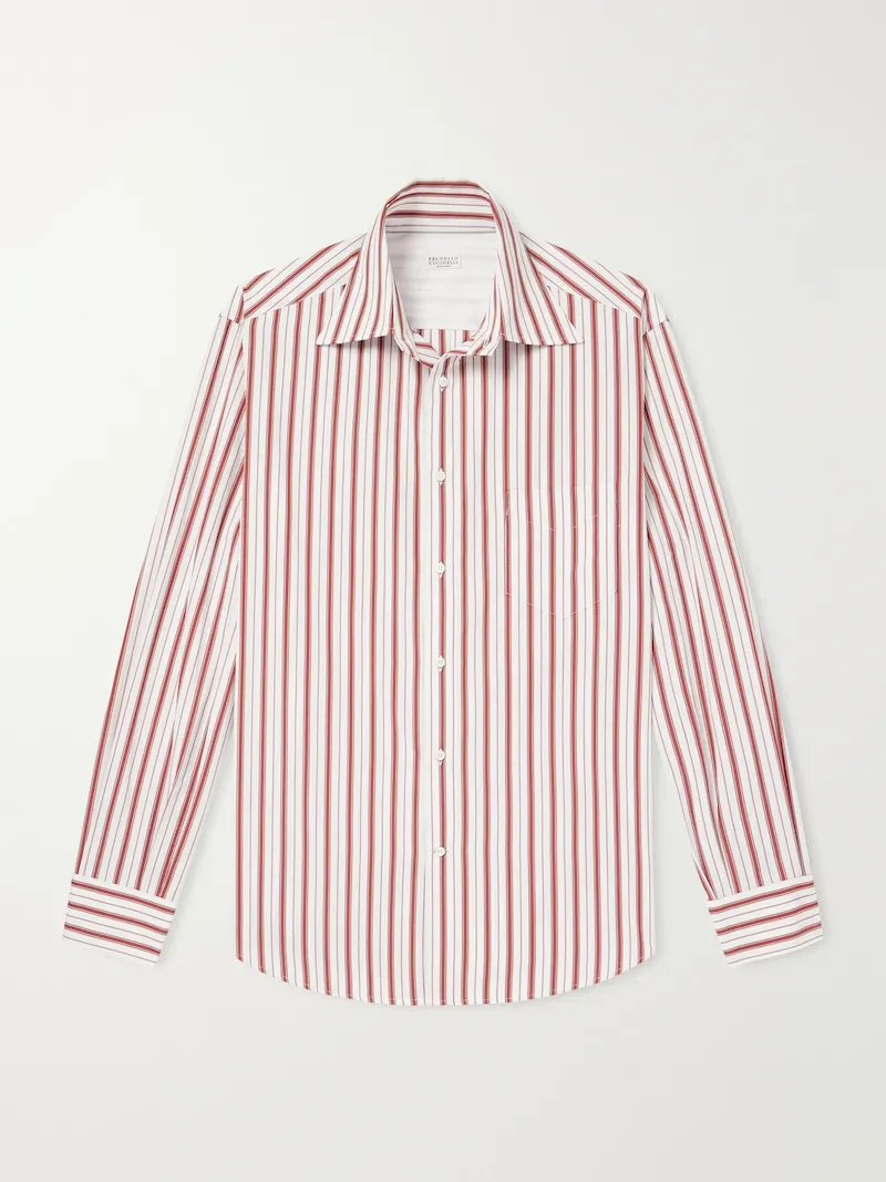 Brunello Cucinelli - Striped Cotton-Poplin Shirt - Men - Red