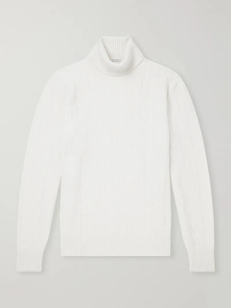 Brunello Cucinelli - Cable-Knit Cashmere Rollneck Sweater - Men - Neutrals
