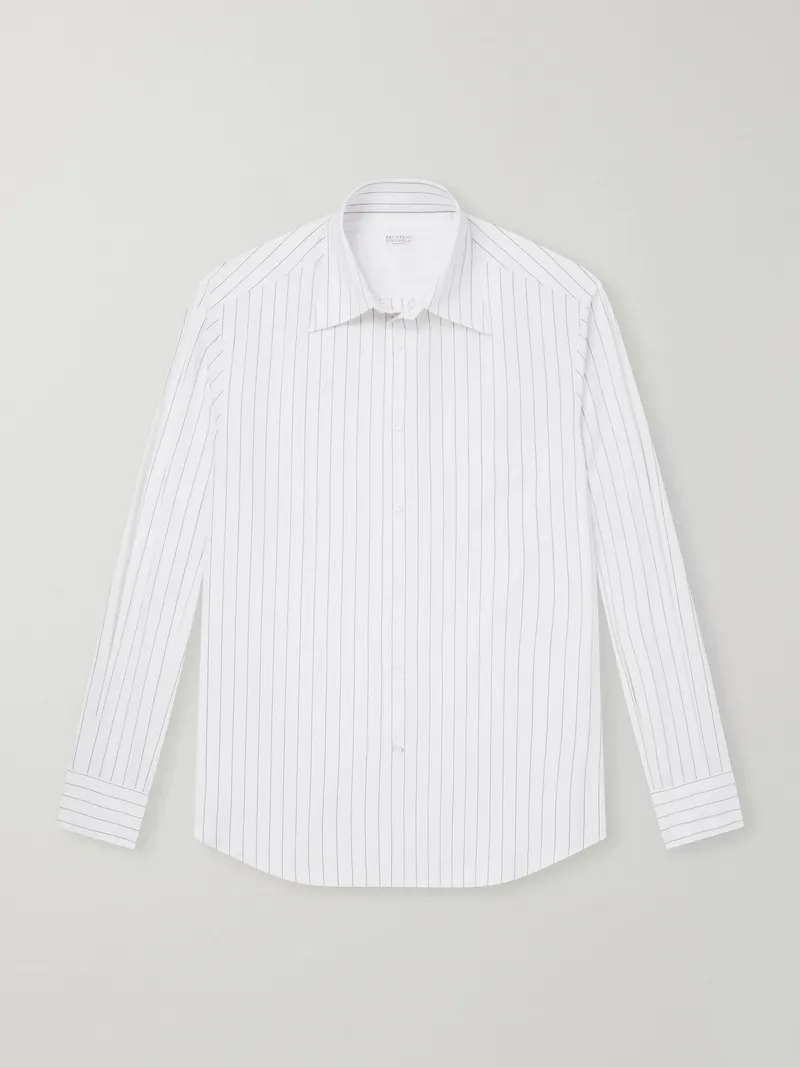 Brunello Cucinelli - Classic-Collar Pinstriped Cotton-Poplin Shirt - Men - White
