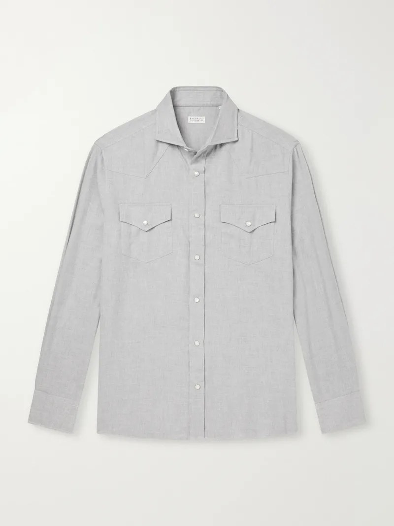 Brunello Cucinelli - Cotton-Flannel Western Shirt - Men - Gray