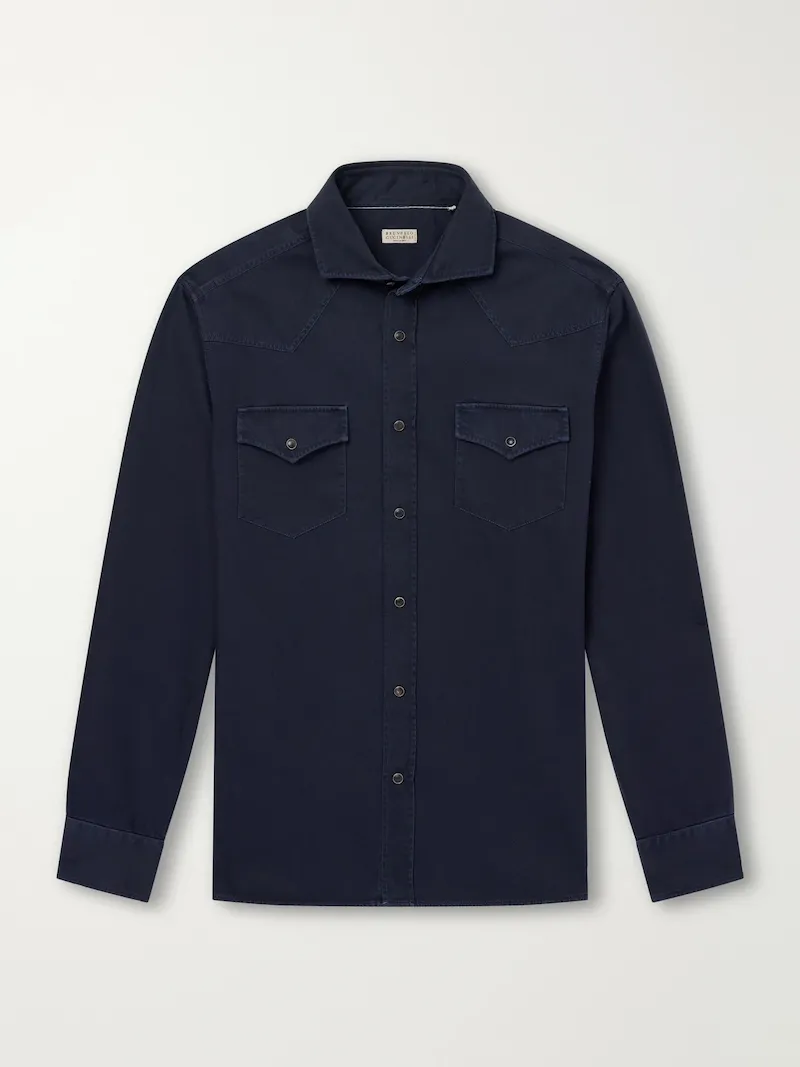 Brunello Cucinelli - Cotton-Canvas Western Shirt - Men - Blue