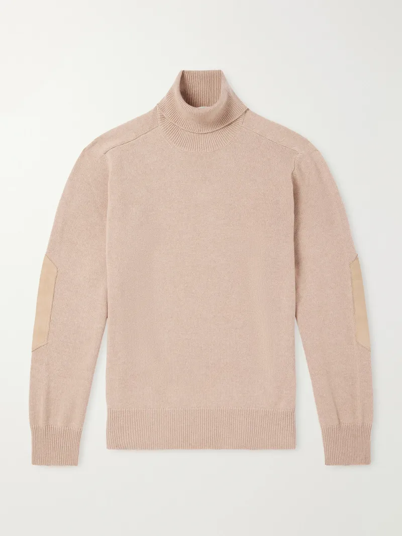 Brunello Cucinelli - Suede-Trimmed Cashmere Sweater - Men - Neutrals