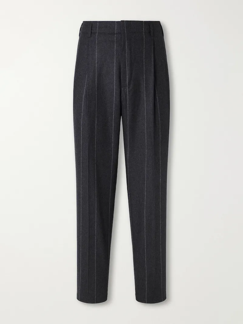 Brunello Cucinelli - Straight-Leg Pinstriped Pleated Wool, Silk and Cashmere-Blend Flannel Suit Trousers - Men - Gray
