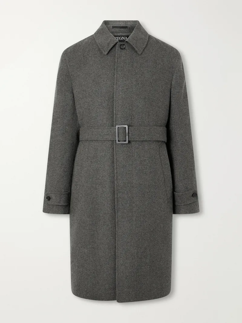 Zegna - Oasi Belted Herringbone Cashmere Trench Coat - Men - Gray