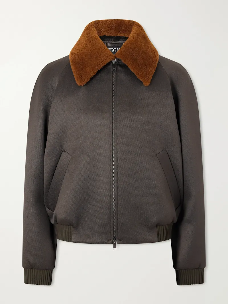 Zegna - Shearling-Trimmed Wool and Silk-Blend Twill Blouson Jacket - Men - Green
