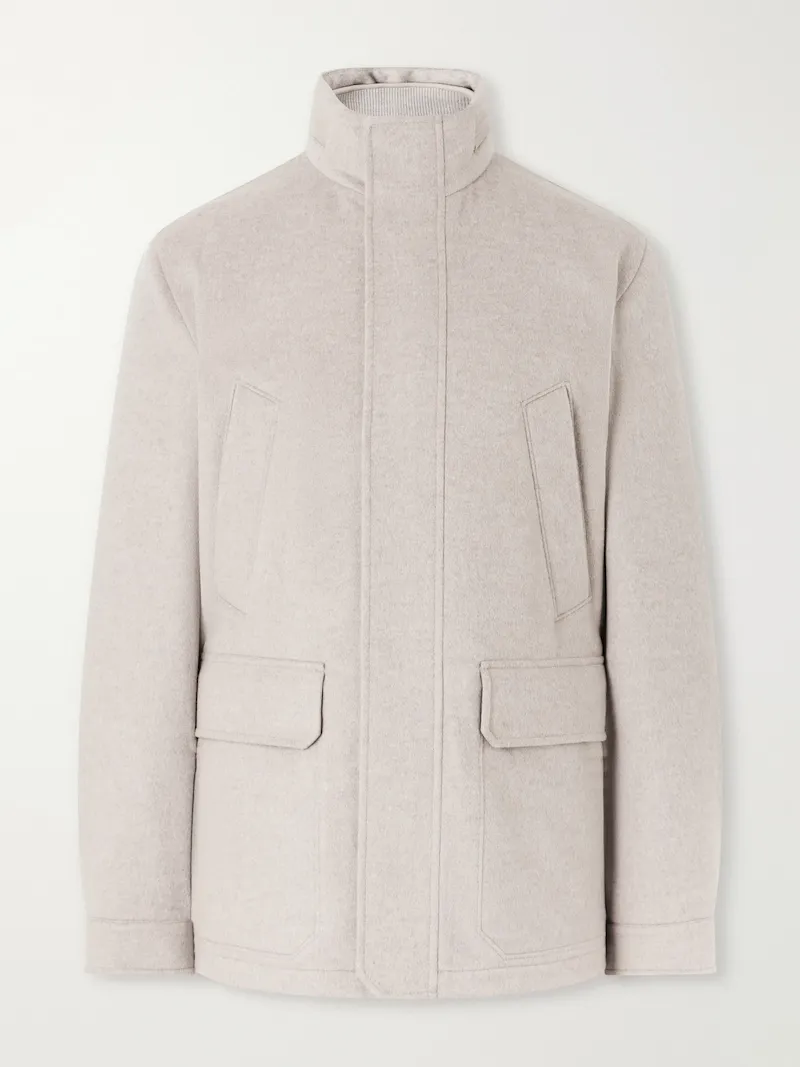 Zegna - Hooded Padded Felted Leather-Trimmed Cashmere Coat - Men - Brown