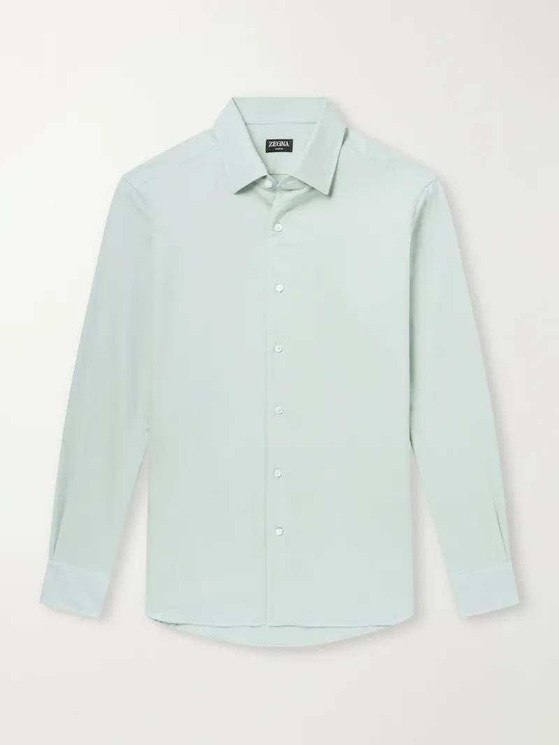 Zegna - Cotton and Cashmere-Blend Oxford Shirt - Men - Green