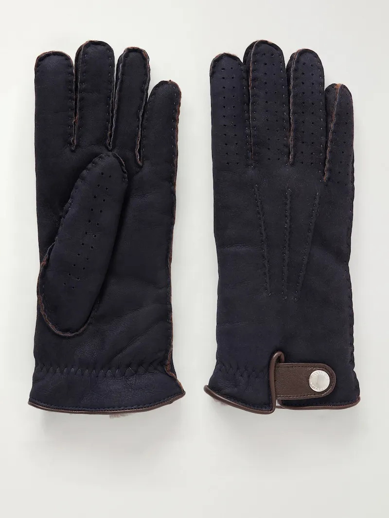 Brunello Cucinelli - Leather-Trimmed Suede Gloves - Men - Blue