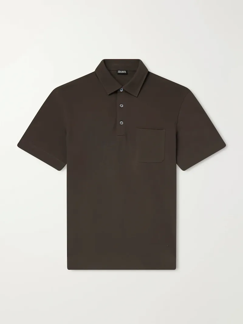 Zegna - Leather-Trimmed Cotton-Piqué Polo Shirt - Men - Green